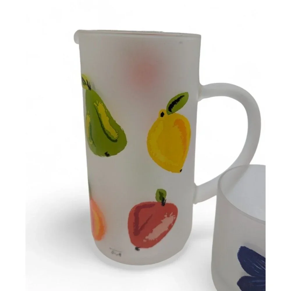 Dartington Spring Time Flowers Frosted Rocks Glass Pitcher & 3 Cups France